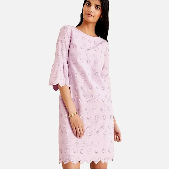 Ann Taylor Petite Floral Embroidered Shift Dress Size 6 Dreamy Lilac Women's